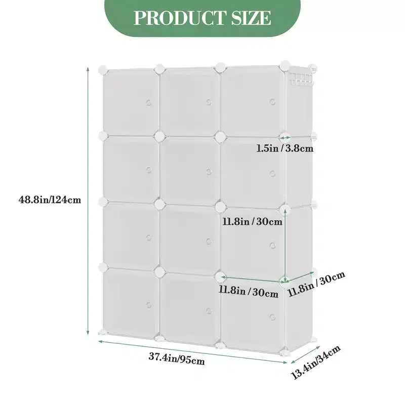 Meuble à chaussures modulaire peu encombrant, 12 cubes empilables avec portes, Organisateur de chaussures portable à 4 niveaux, Pour Chambre, Salon