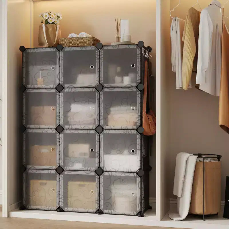 Meuble à chaussures modulaire peu encombrant, 12 cubes empilables avec portes, Organisateur de chaussures portable à 4 niveaux, Pour Chambre, Salon