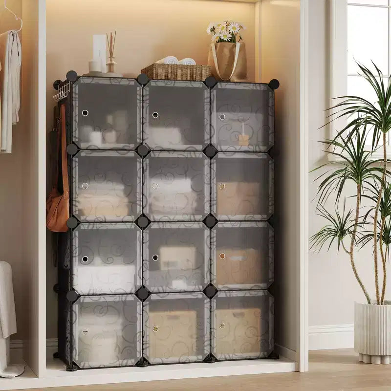 Meuble à chaussures modulaire peu encombrant, 12 cubes empilables avec portes, Organisateur de chaussures portable à 4 niveaux, Pour Chambre, Salon