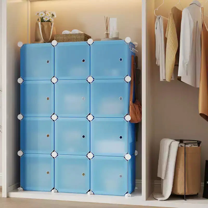 Meuble à chaussures modulaire peu encombrant, 12 cubes empilables avec portes, Organisateur de chaussures portable à 4 niveaux, Pour Chambre, Salon