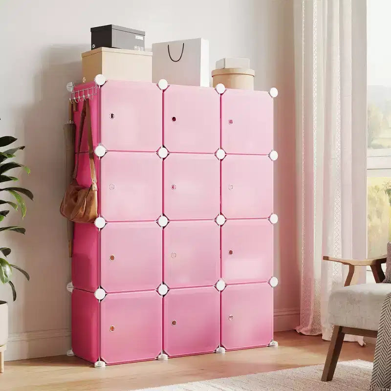Meuble à chaussures modulaire peu encombrant, 12 cubes empilables avec portes, Organisateur de chaussures portable à 4 niveaux, Pour Chambre, Salon