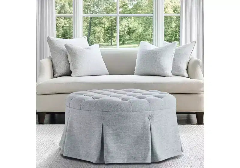 Pouf de cocktail rond touffeté avec jupe plissée – 81 cm de diamètre, 136 kg