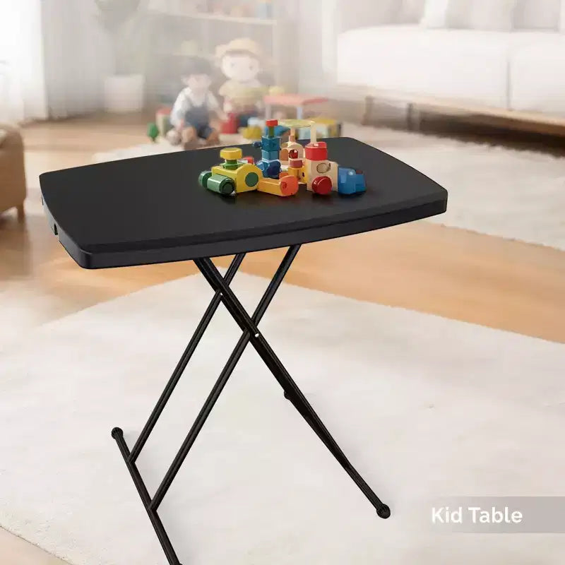 Table de patio pliante en plastique noire de 30 po à hauteur réglable – Légère et portable