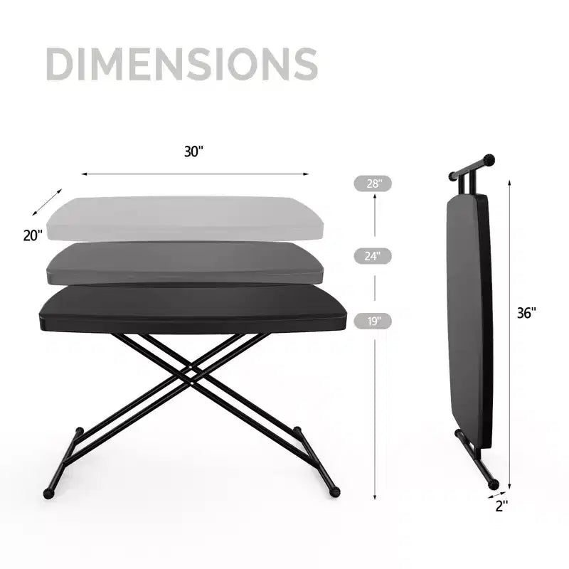 Table de patio pliante en plastique noire de 30 po à hauteur réglable – Légère et portable