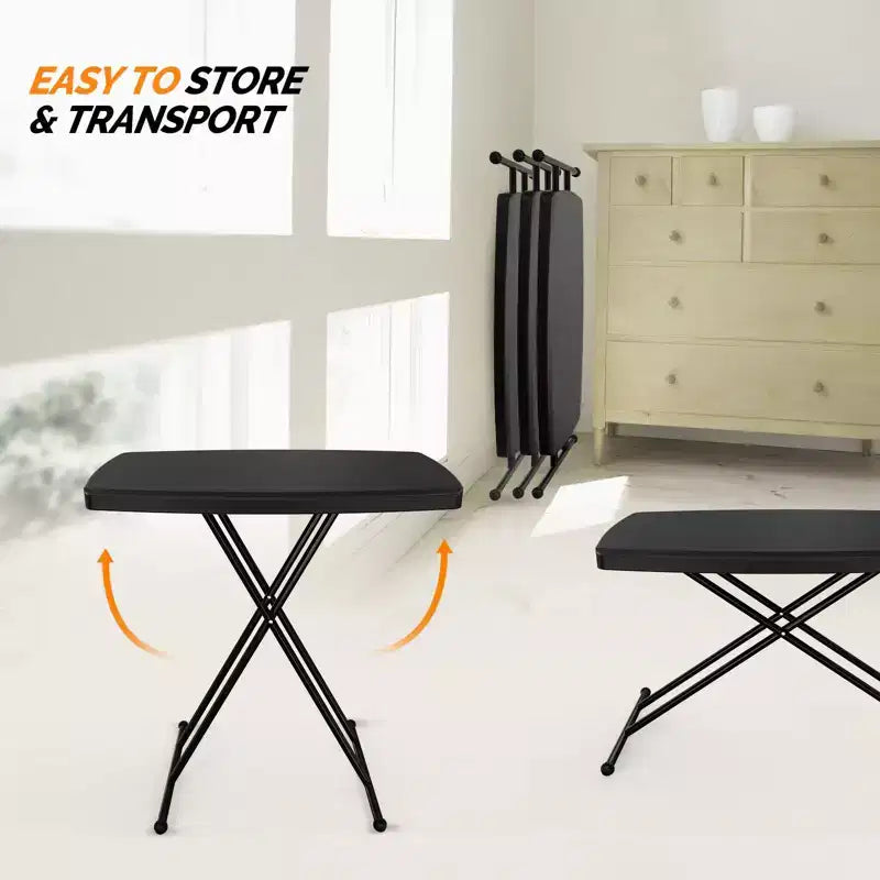 Table de patio pliante en plastique noire de 30 po à hauteur réglable – Légère et portable