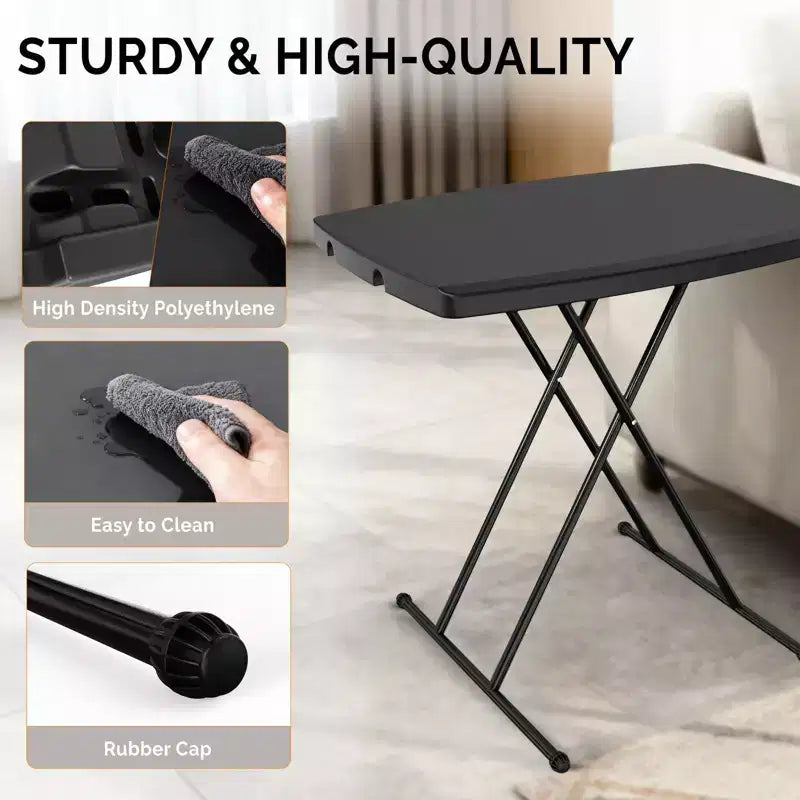 Table de patio pliante en plastique noire de 30 po à hauteur réglable – Légère et portable