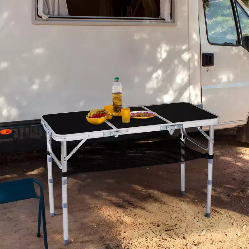 Table de patio pliante portable en aluminium avec sac de rangement en filet – 3 réglages de hauteur