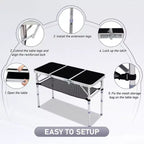 Table de patio pliante portable en aluminium avec sac de rangement en filet – 3 réglages de hauteur