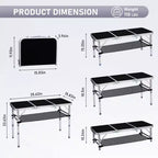 Table de patio pliante portable en aluminium avec sac de rangement en filet – 3 réglages de hauteur