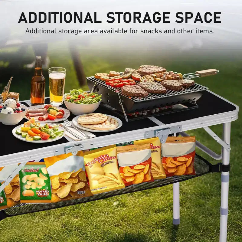 Table de patio pliante portable en aluminium avec sac de rangement en filet – 3 réglages de hauteur