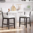 COLAMY Solid Wood Bar Stools  Modern Farmhouse Upholstered Counter Height Chairs with Curved Back and Footrest
