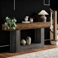 Console de ferme en bois 63" avec étagère inférieure – Marron rustique et Gris vintage