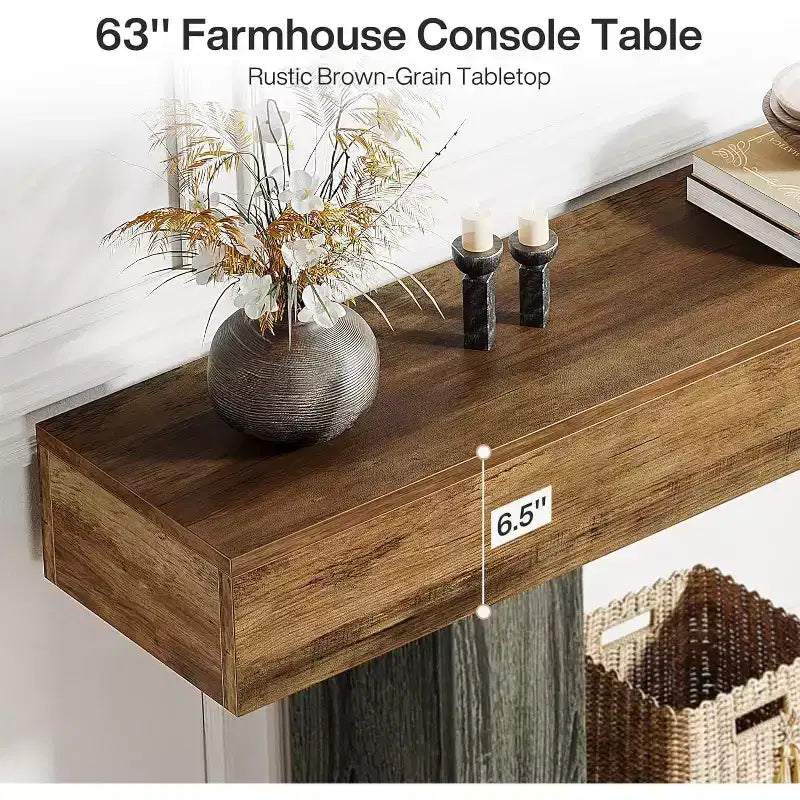 Console de ferme en bois 63" avec étagère inférieure – Marron rustique et Gris vintage