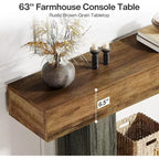 Console de ferme en bois 63" avec étagère inférieure – Marron rustique et Gris vintage