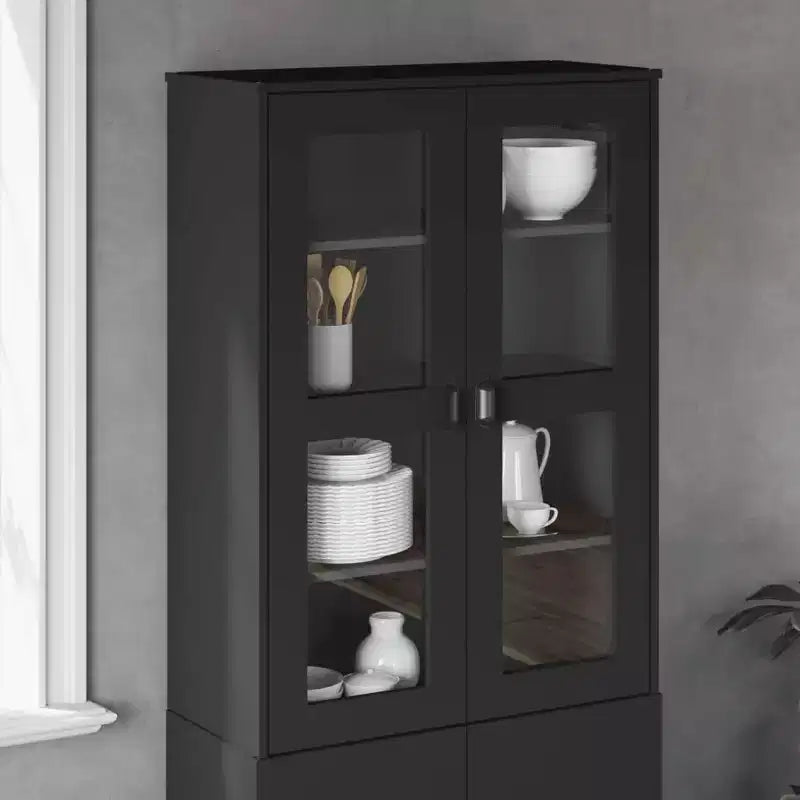 Haut-bahut industriel 3 étagères et portes en verre dépoli – Anthracite