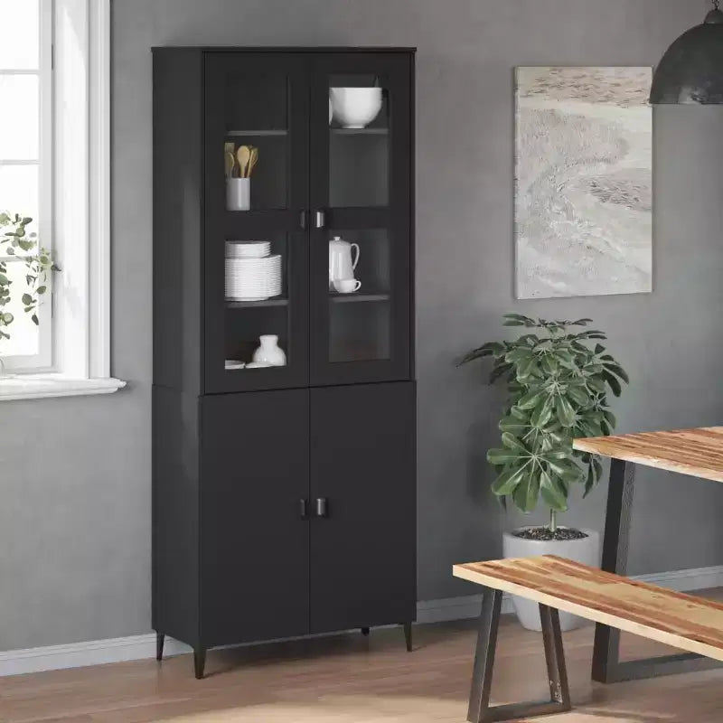 Haut-bahut industriel 3 étagères et portes en verre dépoli – Anthracite