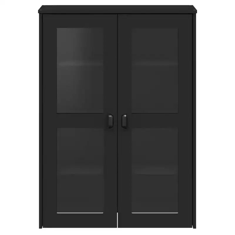 Haut-bahut industriel 3 étagères et portes en verre dépoli – Anthracite