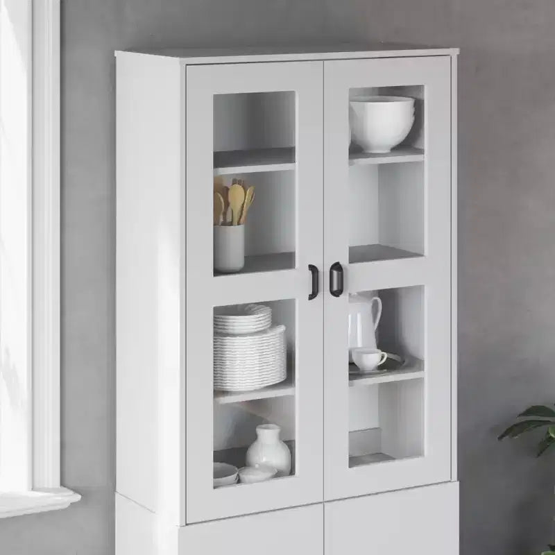 Haut-bahut industriel 3 étagères et portes en verre dépoli – Anthracite