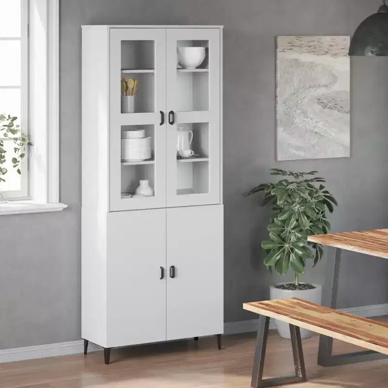 Haut-bahut industriel 3 étagères et portes en verre dépoli – Anthracite