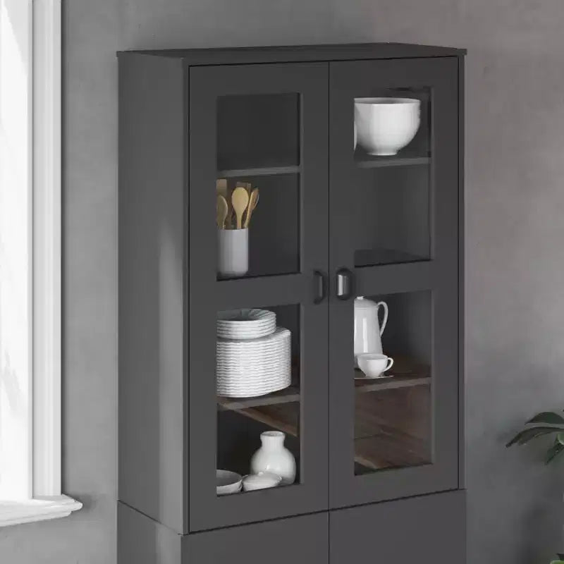 Haut-bahut industriel 3 étagères et portes en verre dépoli – Anthracite