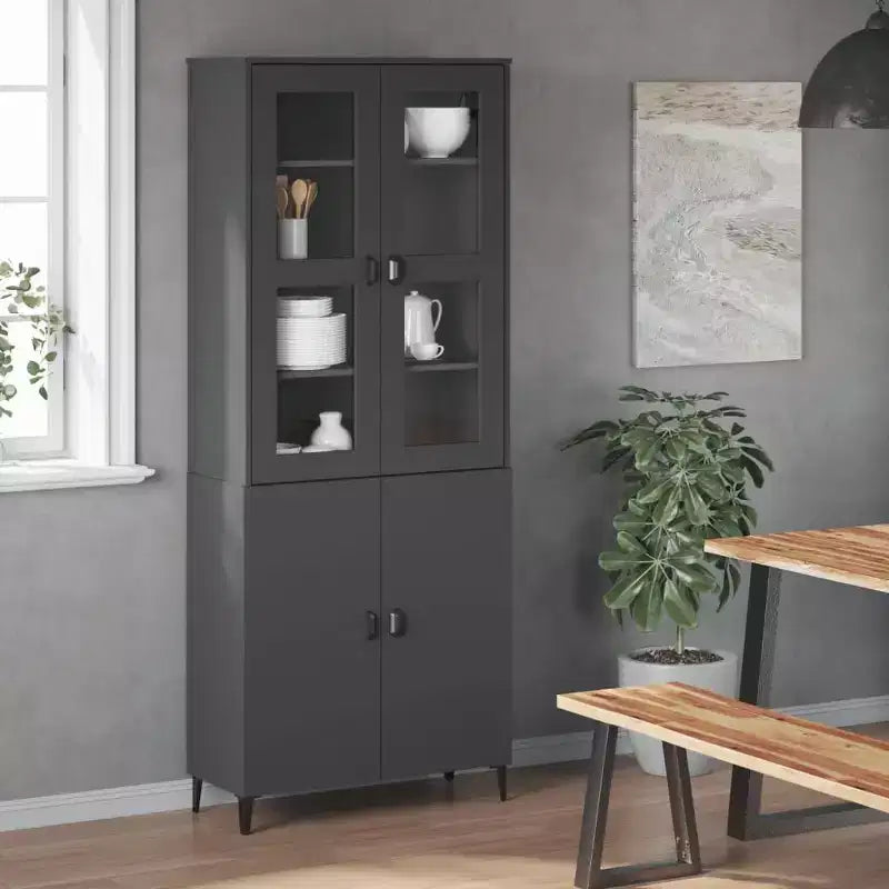 Haut-bahut industriel 3 étagères et portes en verre dépoli – Anthracite
