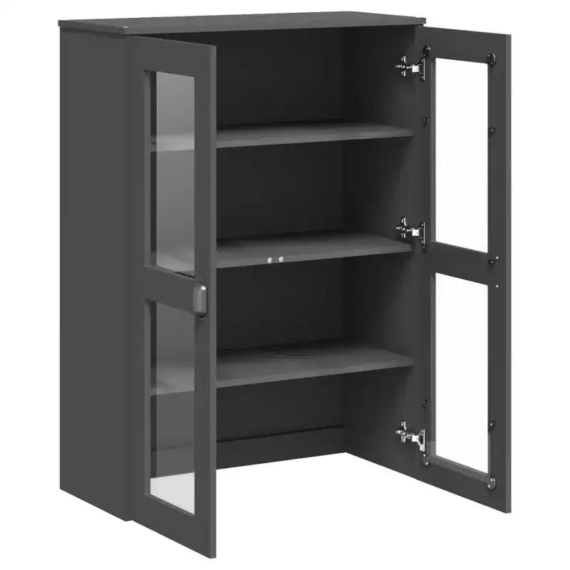 Haut-bahut industriel 3 étagères et portes en verre dépoli – Anthracite