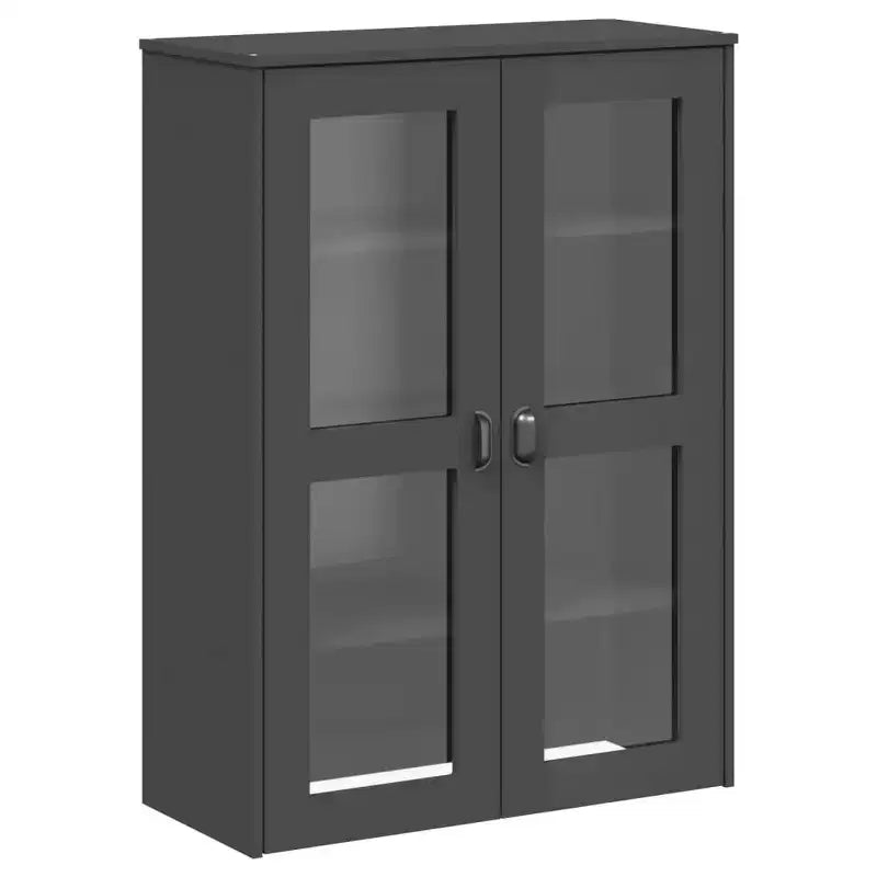 Haut-bahut industriel 3 étagères et portes en verre dépoli – Anthracite