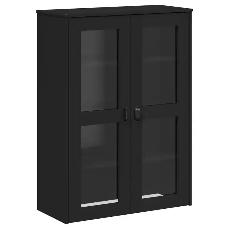 Haut-bahut industriel 3 étagères et portes en verre dépoli – Anthracite
