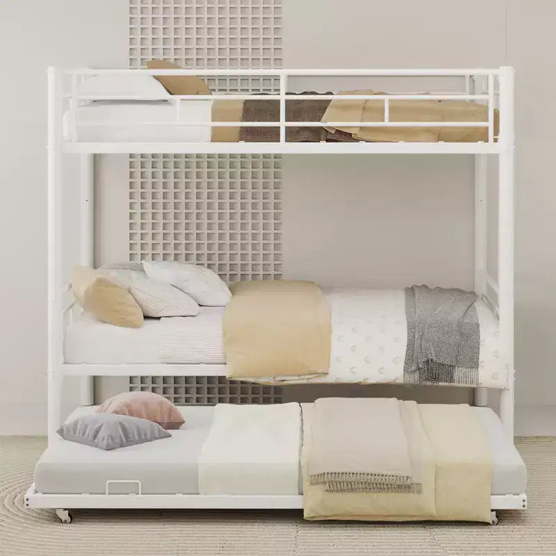 GDFStudio Farhan Modern Metal Bunk Bed with Safety Guardrail and Convertible Design