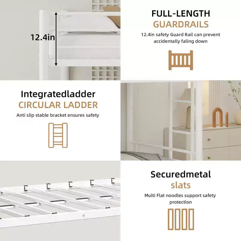 Lit superposé moderne en métal avec garde-corps de sécurité et design convertible