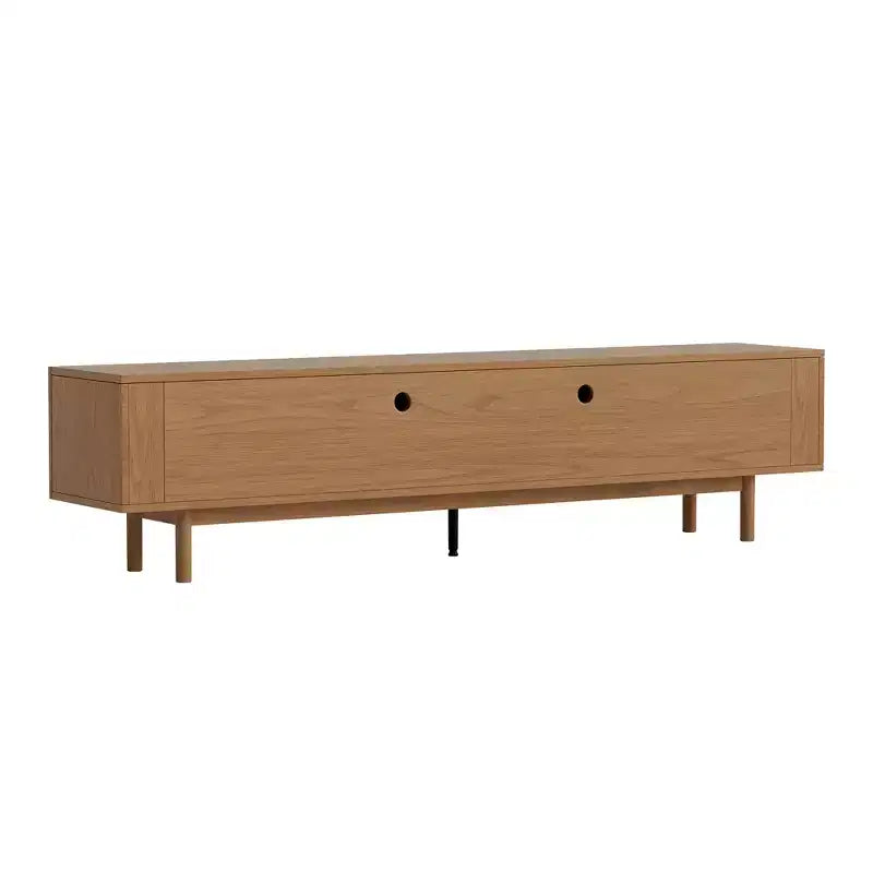 Meuble TV console cannelé de 220 cm avec rangement superposé et pieds en bois massif
