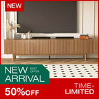 Meuble TV console cannelé de 220 cm avec rangement superposé et pieds en bois massif