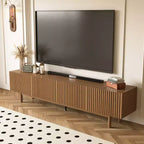 Meuble TV console cannelé de 220 cm avec rangement superposé et pieds en bois massif