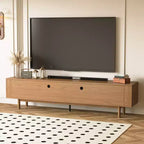 Meuble TV console cannelé de 220 cm avec rangement superposé et pieds en bois massif