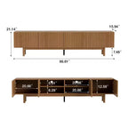 Meuble TV console cannelé de 220 cm avec rangement superposé et pieds en bois massif