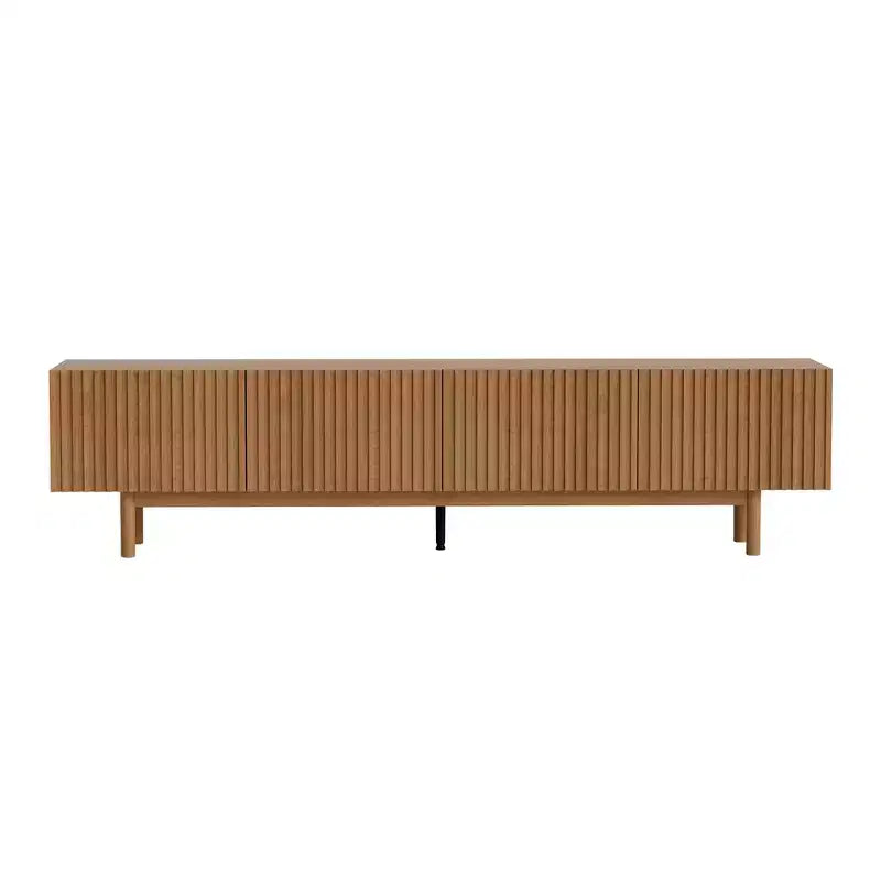 Meuble TV console cannelé de 220 cm avec rangement superposé et pieds en bois massif
