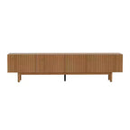 Meuble TV console cannelé de 220 cm avec rangement superposé et pieds en bois massif
