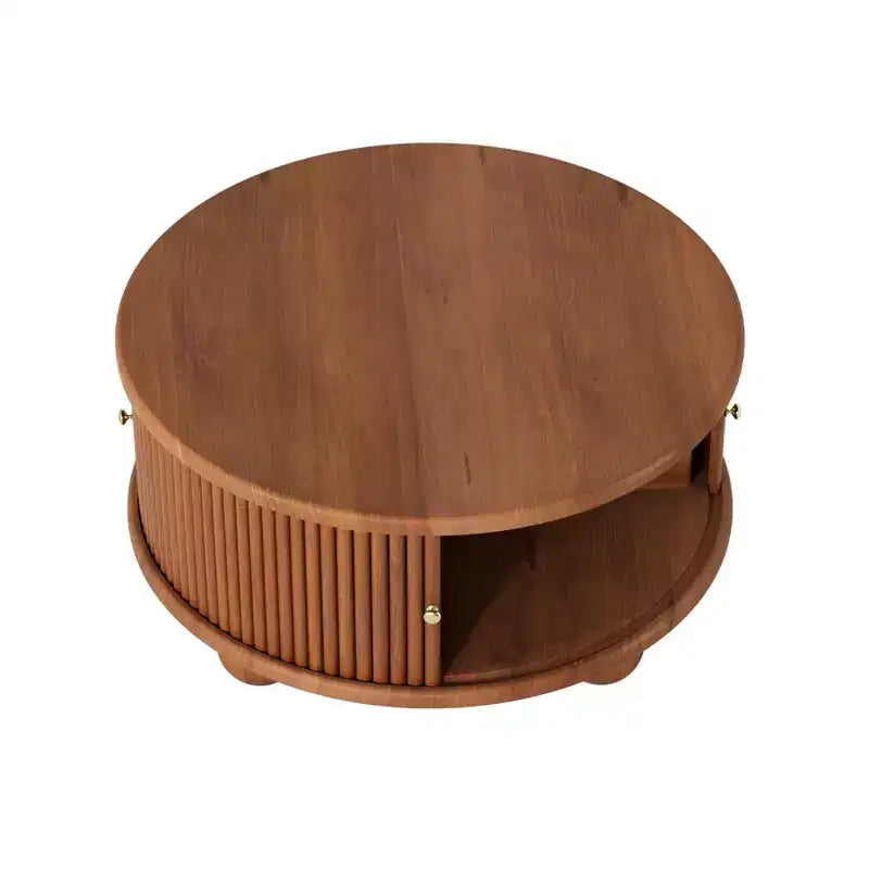 31.8 Table Basse Moderne, Table Centrale Ronde Cannelée avec Rangement, Table d'Appoint en Bois pour Salon Chambre Bureau