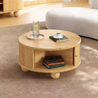 31.8 Table Basse Moderne, Table Centrale Ronde Cannelée avec Rangement, Table d'Appoint en Bois pour Salon Chambre Bureau