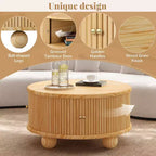 31.8 Table Basse Moderne, Table Centrale Ronde Cannelée avec Rangement, Table d'Appoint en Bois pour Salon Chambre Bureau