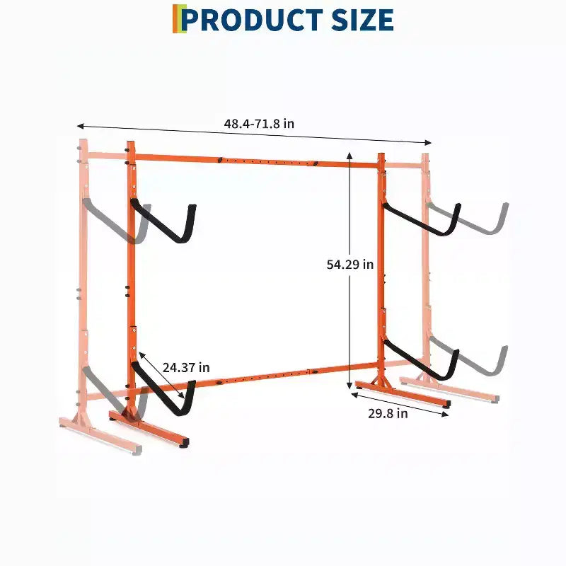 Range à 2 kayaks autoportant, largeur réglable (48,4 - 71,8), rangement en acier robuste pour canoë, SUP et planche de surf, capacité de 175 lb