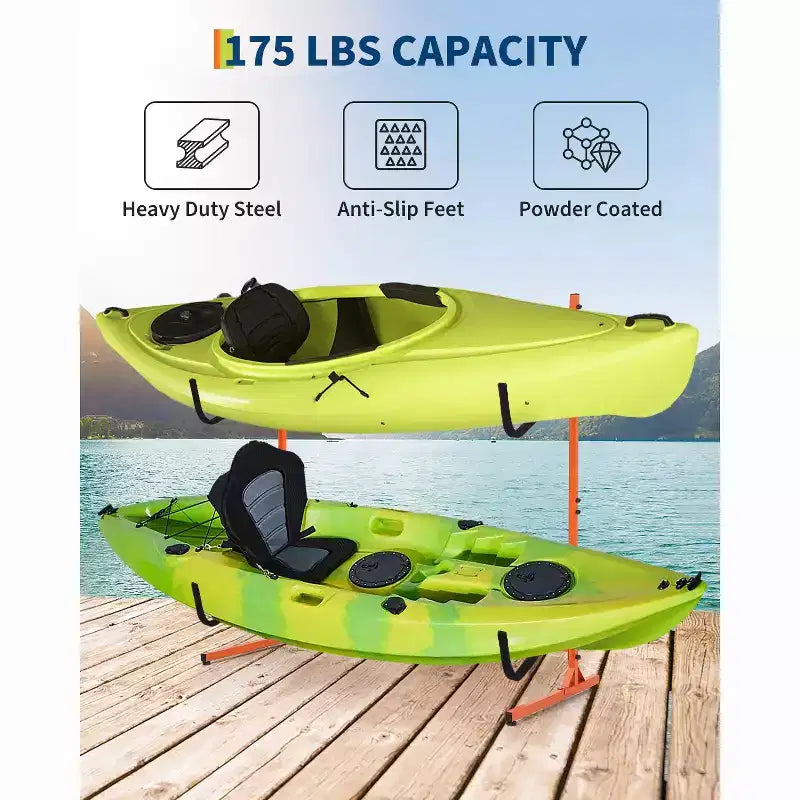 Range à 2 kayaks autoportant, largeur réglable (48,4 - 71,8), rangement en acier robuste pour canoë, SUP et planche de surf, capacité de 175 lb