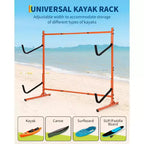 Range à 2 kayaks autoportant, largeur réglable (48,4 - 71,8), rangement en acier robuste pour canoë, SUP et planche de surf, capacité de 175 lb