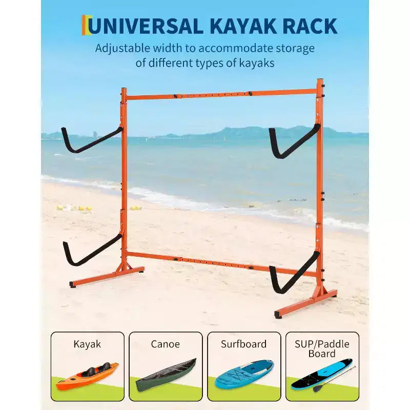 Range à 2 kayaks autoportant, largeur réglable (48,4 - 71,8), rangement en acier robuste pour canoë, SUP et planche de surf, capacité de 175 lb