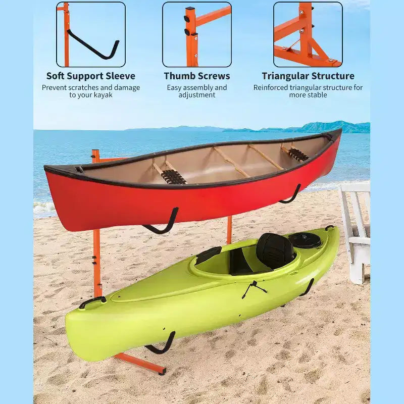 Range à 2 kayaks autoportant, largeur réglable (48,4 - 71,8), rangement en acier robuste pour canoë, SUP et planche de surf, capacité de 175 lb