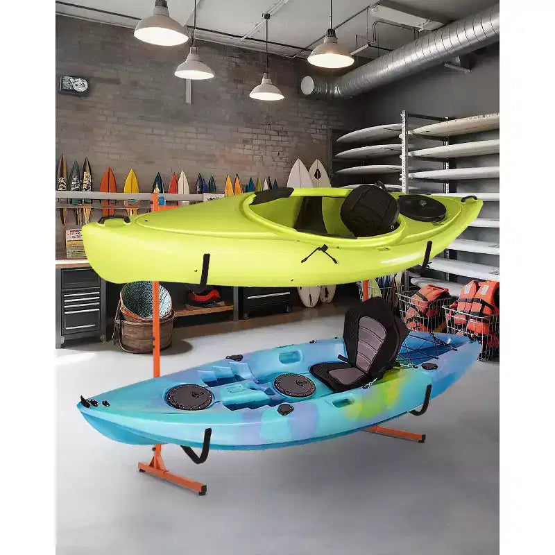 Range à 2 kayaks autoportant, largeur réglable (48,4 - 71,8), rangement en acier robuste pour canoë, SUP et planche de surf, capacité de 175 lb