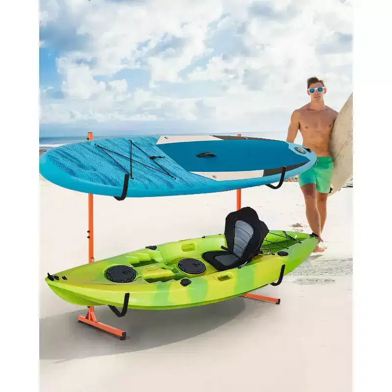 Range à 2 kayaks autoportant, largeur réglable (48,4 - 71,8), rangement en acier robuste pour canoë, SUP et planche de surf, capacité de 175 lb