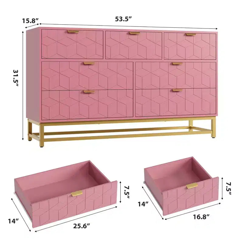 Commode, Grande commode 7 tiroirs 53,5 avec pieds en métal, Rangement moderne blanc