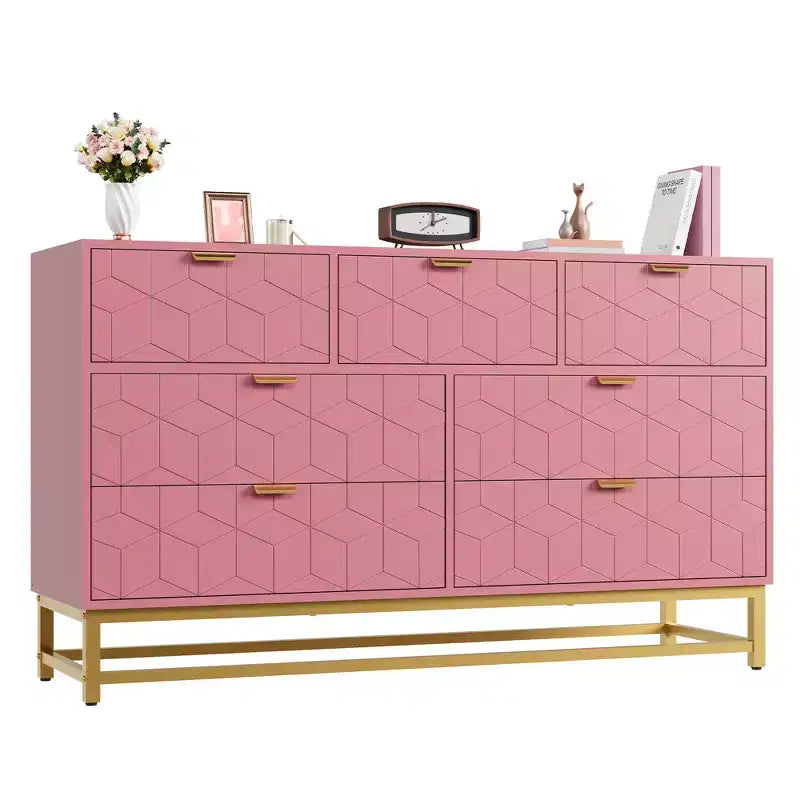 Commode, Grande commode 7 tiroirs 53,5 avec pieds en métal, Rangement moderne blanc