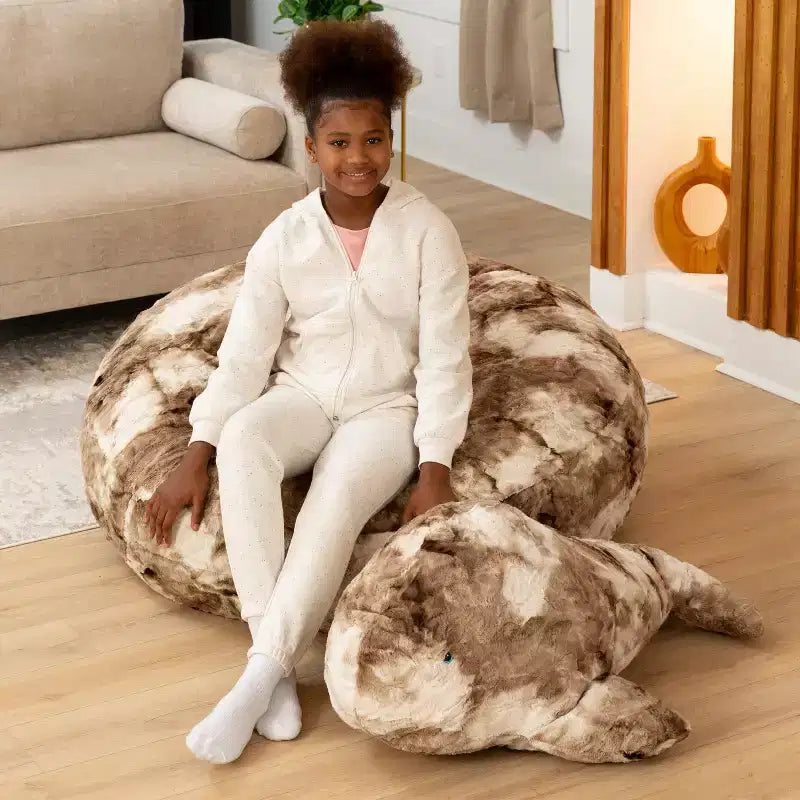 Pouf en forme de baleine géante pour enfants – Fausses fourrures, à partir de 3 ans